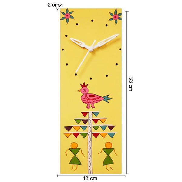 Hand Painted Warli Wall Clock Created by Traditional Artisans - Yellow