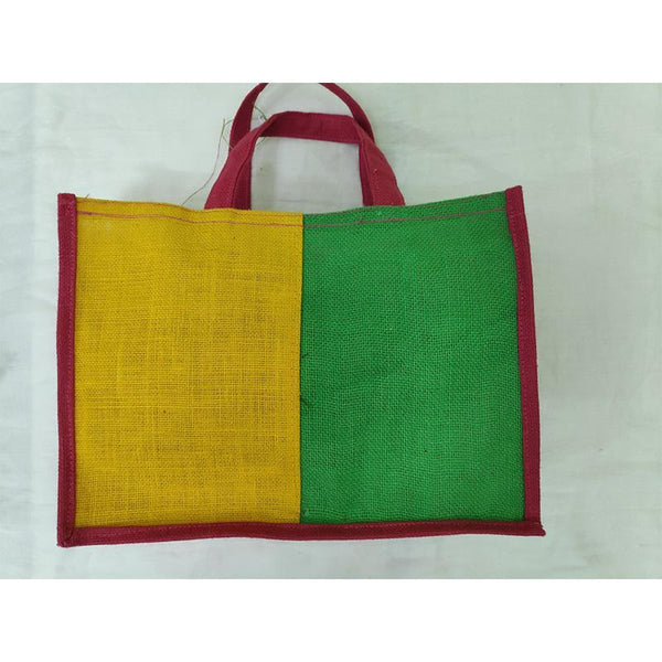 Jute Big Shopper Bag - Green and Yellow from Agiripalli, Andhra Pradesh