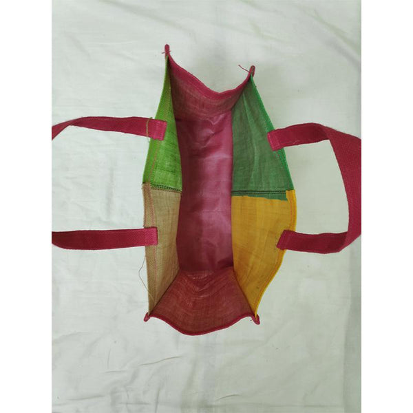Jute Big Shopper Bag - Green and Yellow from Agiripalli, Andhra Pradesh