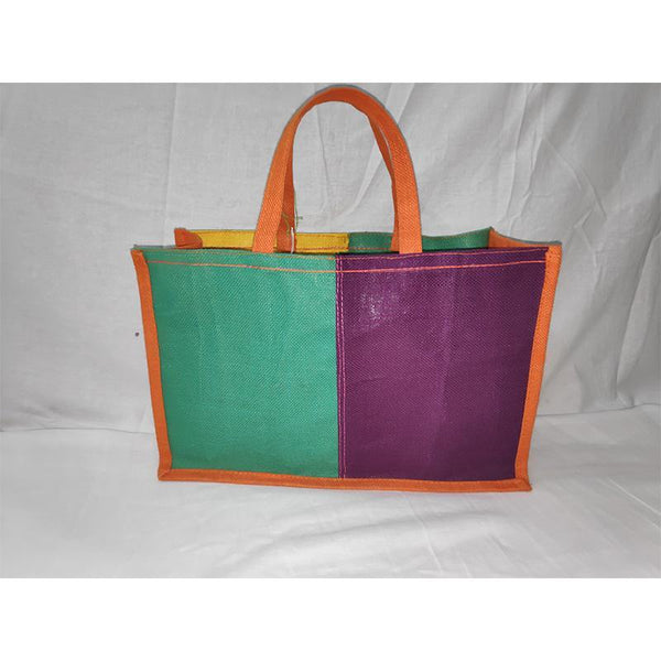 Jute Big Shopper Bag - Green and Purple from Agiripalli, Andhra Pradesh