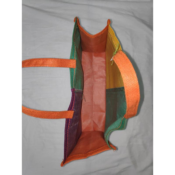 Jute Big Shopper Bag - Green and Purple from Agiripalli, Andhra Pradesh