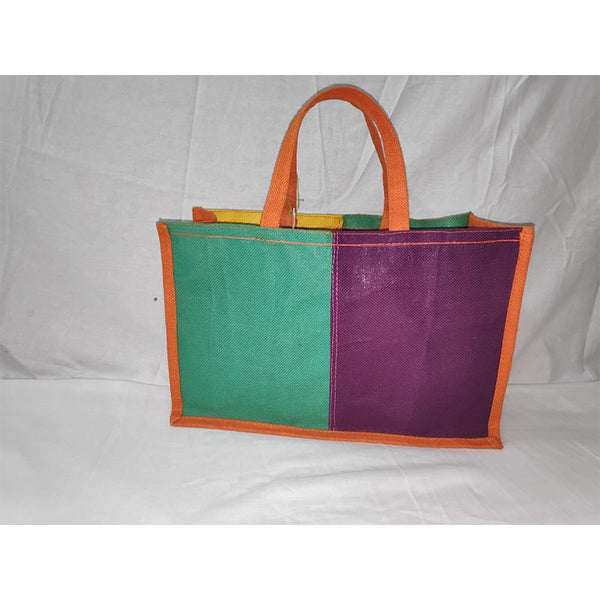Jute Big Shopper Bag - Green and Purple from Agiripalli, Andhra Pradesh