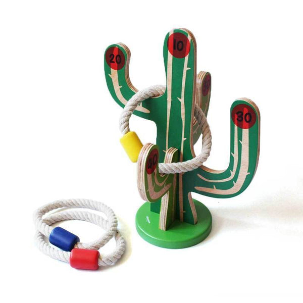 Wooden Cactus Toss-A-Ring Toy - 100% Safe, Natural & Eco-Friendly