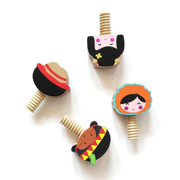 Wooden Globetrotter Twist & Turn Toy Set : Set of 4 - 100% Safe, Natural & Eco-Friendly