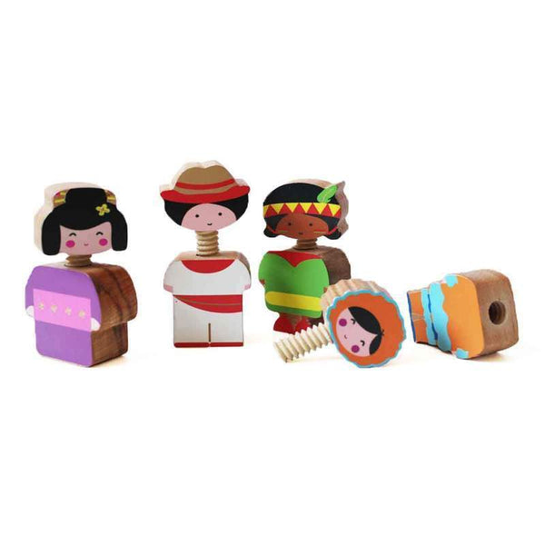 Wooden Globetrotter Twist & Turn Toy Set : Set of 4 - 100% Safe, Natural & Eco-Friendly