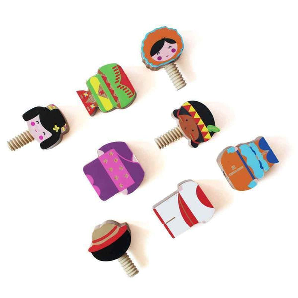 Wooden Globetrotter Twist & Turn Toy Set : Set of 4 - 100% Safe, Natural & Eco-Friendly