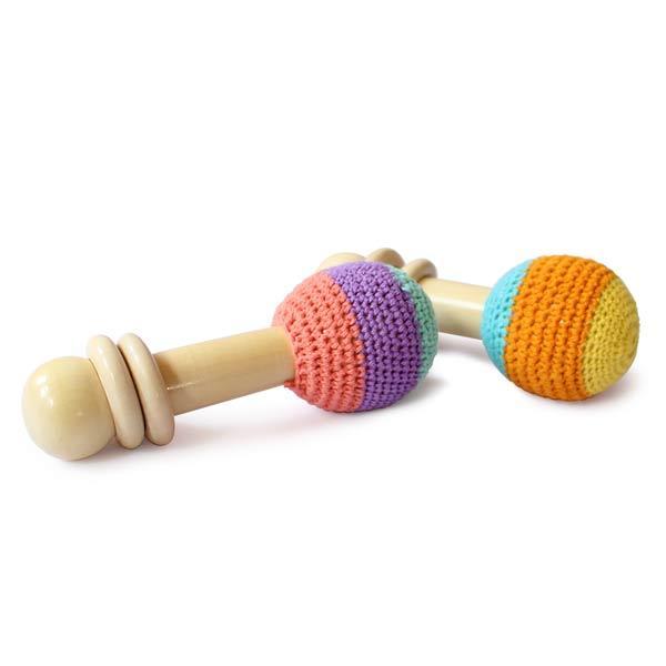 Wooden Non-Toxic Crochet Shaker and Rattle Toy - 100% Safe, Natural & Eco-Friendly
