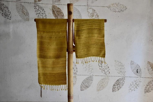 Handwoven, Naturally Dyed Silk and Wool Scarf  - Mustard