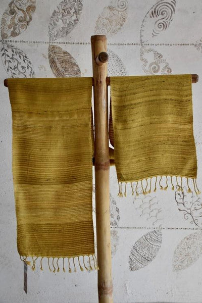 Handwoven, Naturally Dyed Silk and Wool Scarf  - Mustard