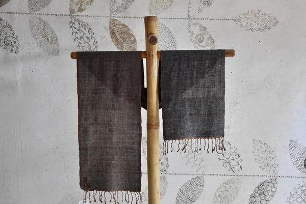 Handwoven, Naturally Dyed Silk and Wool Scarf  - Grey