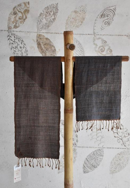 Handwoven, Naturally Dyed Silk and Wool Scarf  - Grey