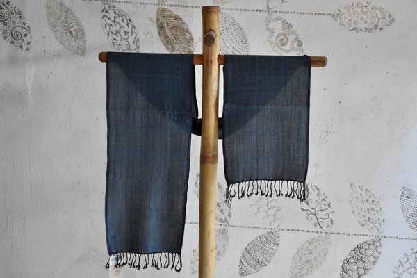 Handwoven, Naturally Dyed Silk and Wool Scarf  - Blue and Grey