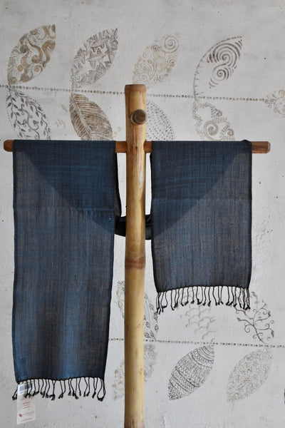 Handwoven, Naturally Dyed Silk and Wool Scarf  - Blue and Grey