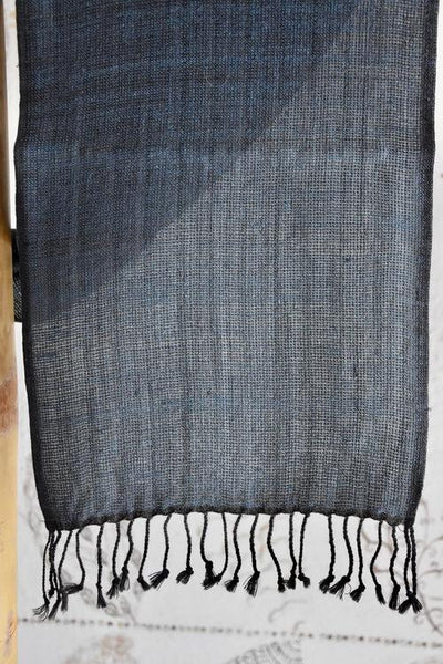 Handwoven, Naturally Dyed Silk and Wool Scarf  - Blue and Grey