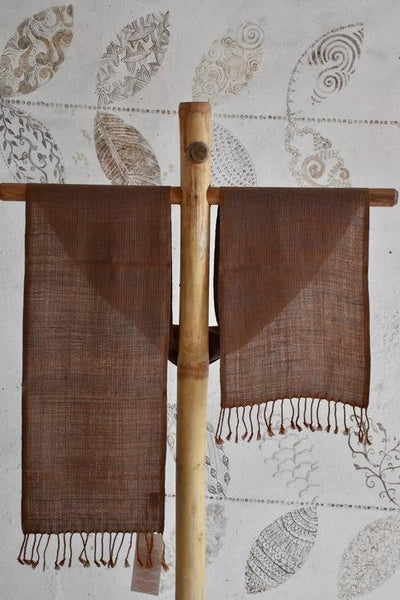Handwoven, Naturally Dyed Silk and Wool Scarf  - Brown