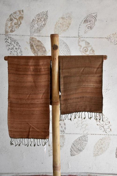 Handwoven, Naturally Dyed Silk and Wool Scarf  - Brown