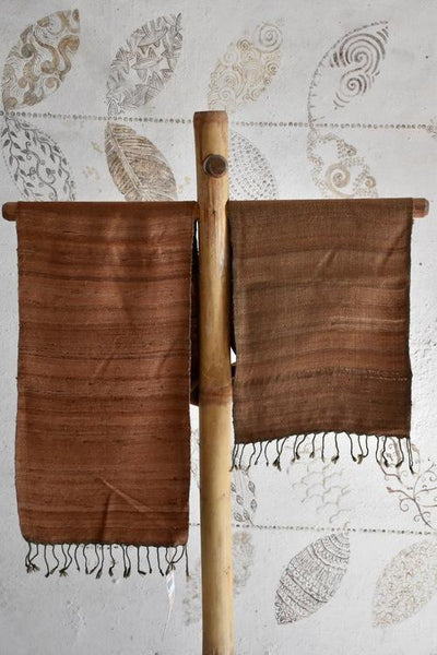 Handwoven, Naturally Dyed Silk and Wool Scarf  - Brown