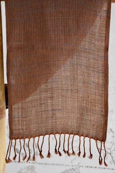Handwoven, Naturally Dyed Silk and Wool Scarf  - Brown