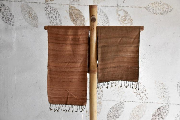 Handwoven, Naturally Dyed Silk and Wool Scarf  - Brown