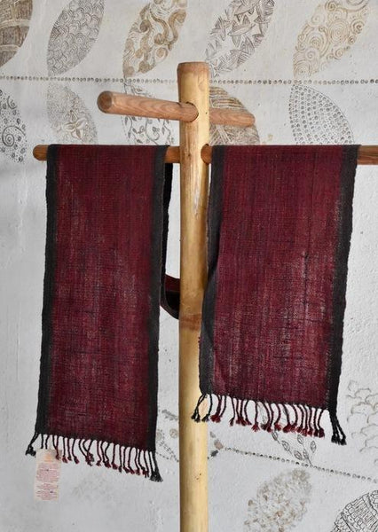Handwoven, Naturally Dyed Silk and Wool Scarf - Maroon