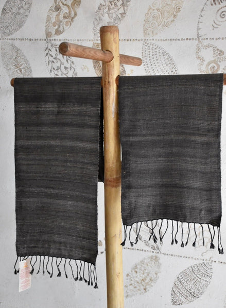 Handwoven, Naturally Dyed Silk and Wool Scarf  - Grey