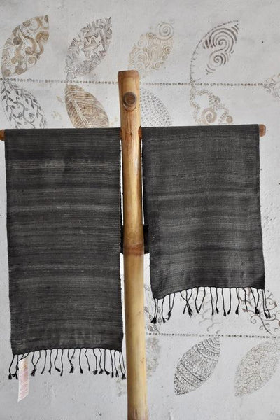 Handwoven, Naturally Dyed Silk and Wool Scarf  - Grey