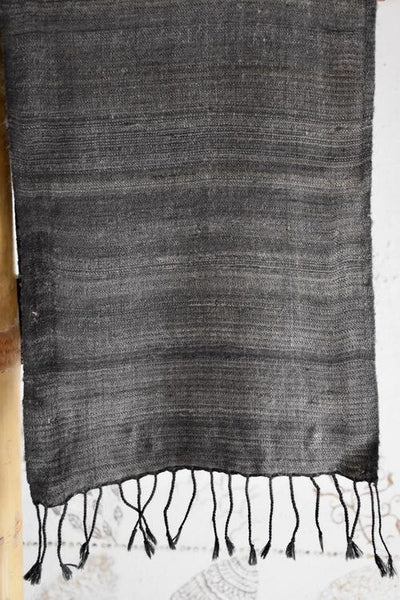 Handwoven, Naturally Dyed Silk and Wool Scarf  - Grey
