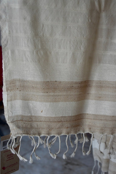 Handwoven, Naturally Dyed Silk and Wool Shawl - Cream with Gold Stripes