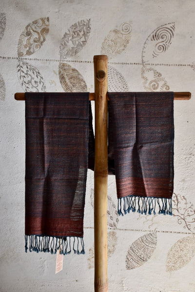 Handwoven, Naturally Dyed Silk and Wool Stole - Orange and Purple