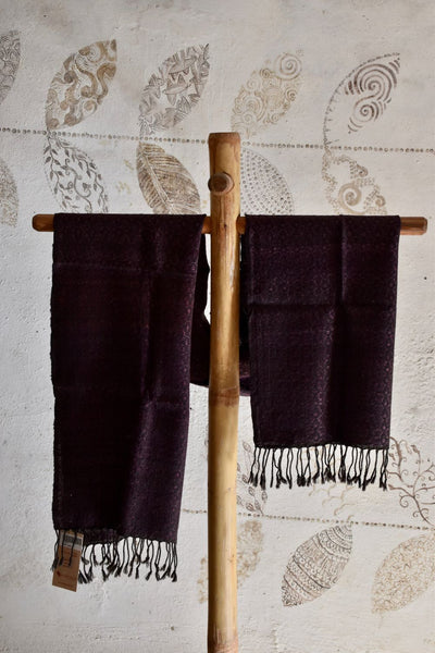 Handwoven, Naturally Dyed Silk and Wool Stole  - Purple and Grey