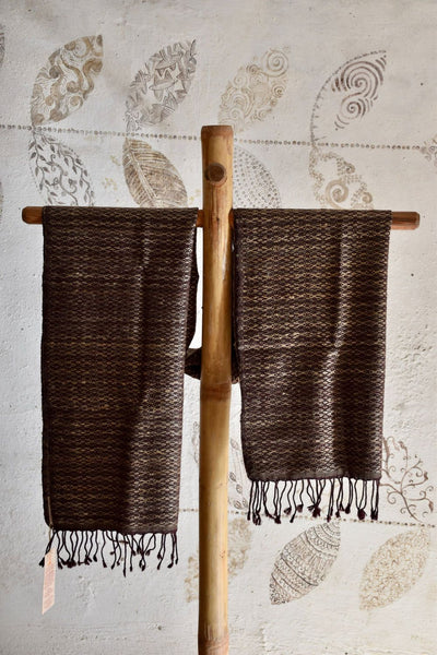 Handwoven, Naturally Dyed Silk and Wool Stole - Maroon and Cream