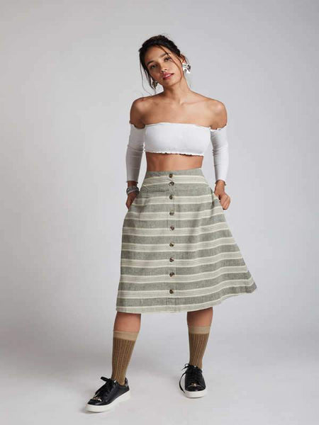 Women's Natural Hemp Skater Skirt - Grey Stripes