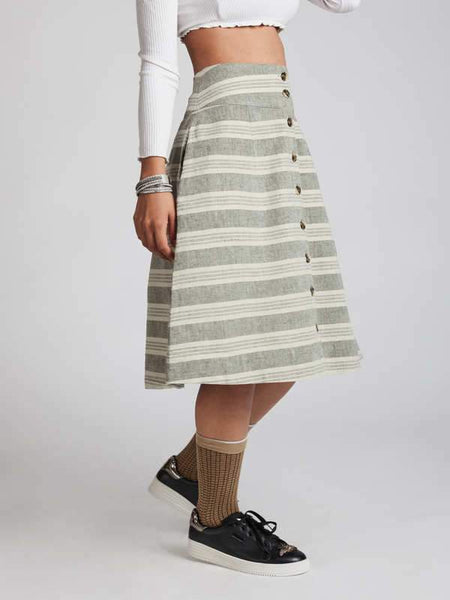Women's Natural Hemp Skater Skirt - Grey Stripes