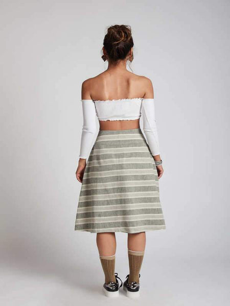 Women's Natural Hemp Skater Skirt - Grey Stripes