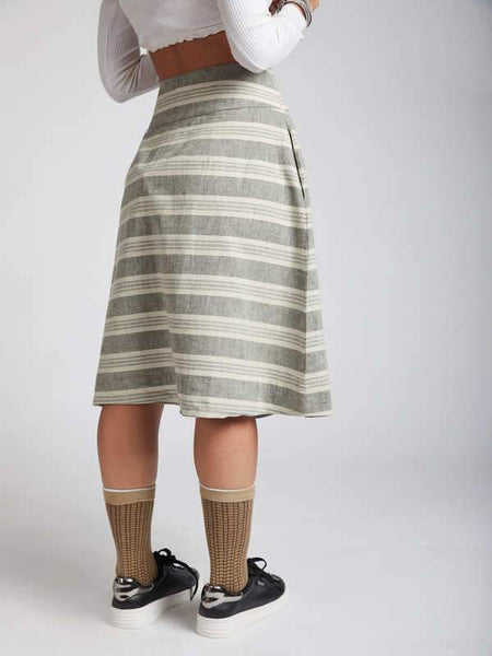 Women's Natural Hemp Skater Skirt - Grey Stripes