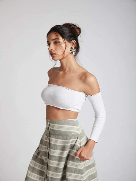 Women's Natural Hemp Skater Skirt - Grey Stripes