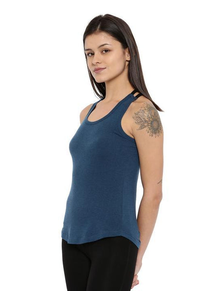 Women's Bamboo Crossback Tank - Sailor Blue with Slate Black (AWFR004S)