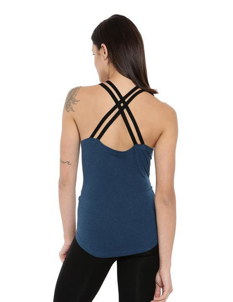 Women's Bamboo Crossback Tank - Sailor Blue with Slate Black (AWFR004S)