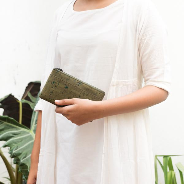 Cork Fabric Women's Minimal Wallet - Olive + Terrain