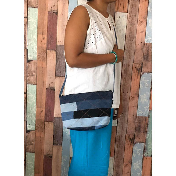 Upcycled Denim Sling Bag - Rectangular Patchwork