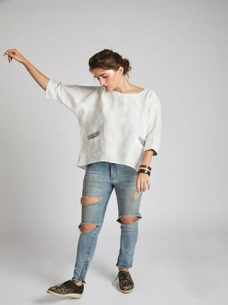 Women's Natural Hemp Kimono Top - White