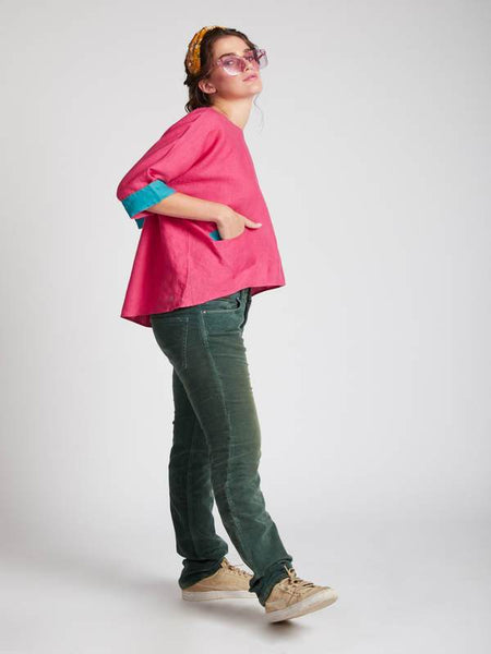 Women's Natural Hemp Kimono Top - Hot Pink