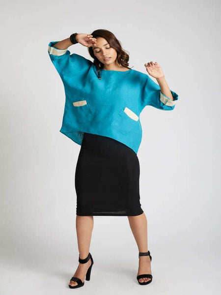 Women's Natural Hemp Kimono Top - Teal