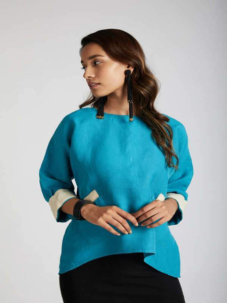 Women's Natural Hemp Kimono Top - Teal