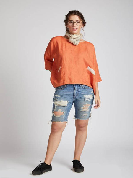 Women's Natural Hemp Kimono Top - Orange