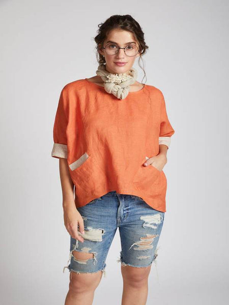Women's Natural Hemp Kimono Top - Orange