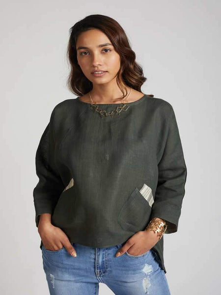 Women's Natural Hemp Kimono Top - Bottle Green