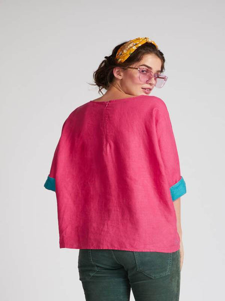 Women's Natural Hemp Kimono Top - Hot Pink