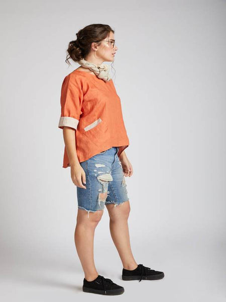 Women's Natural Hemp Kimono Top - Orange
