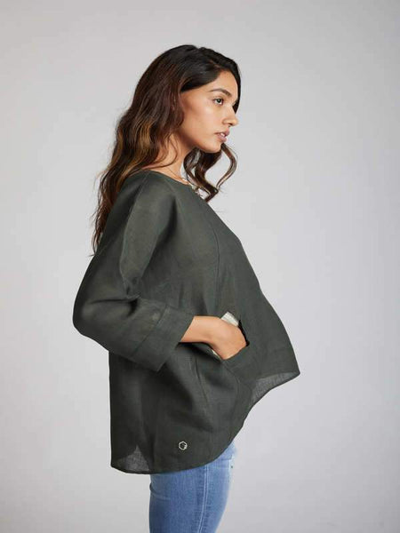 Women's Natural Hemp Kimono Top - Bottle Green
